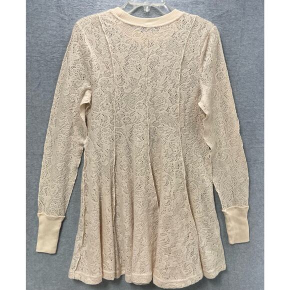 Free People Coffee In The Morning Ivory Lace Tunic Top Size Small - Picture 3 of 5